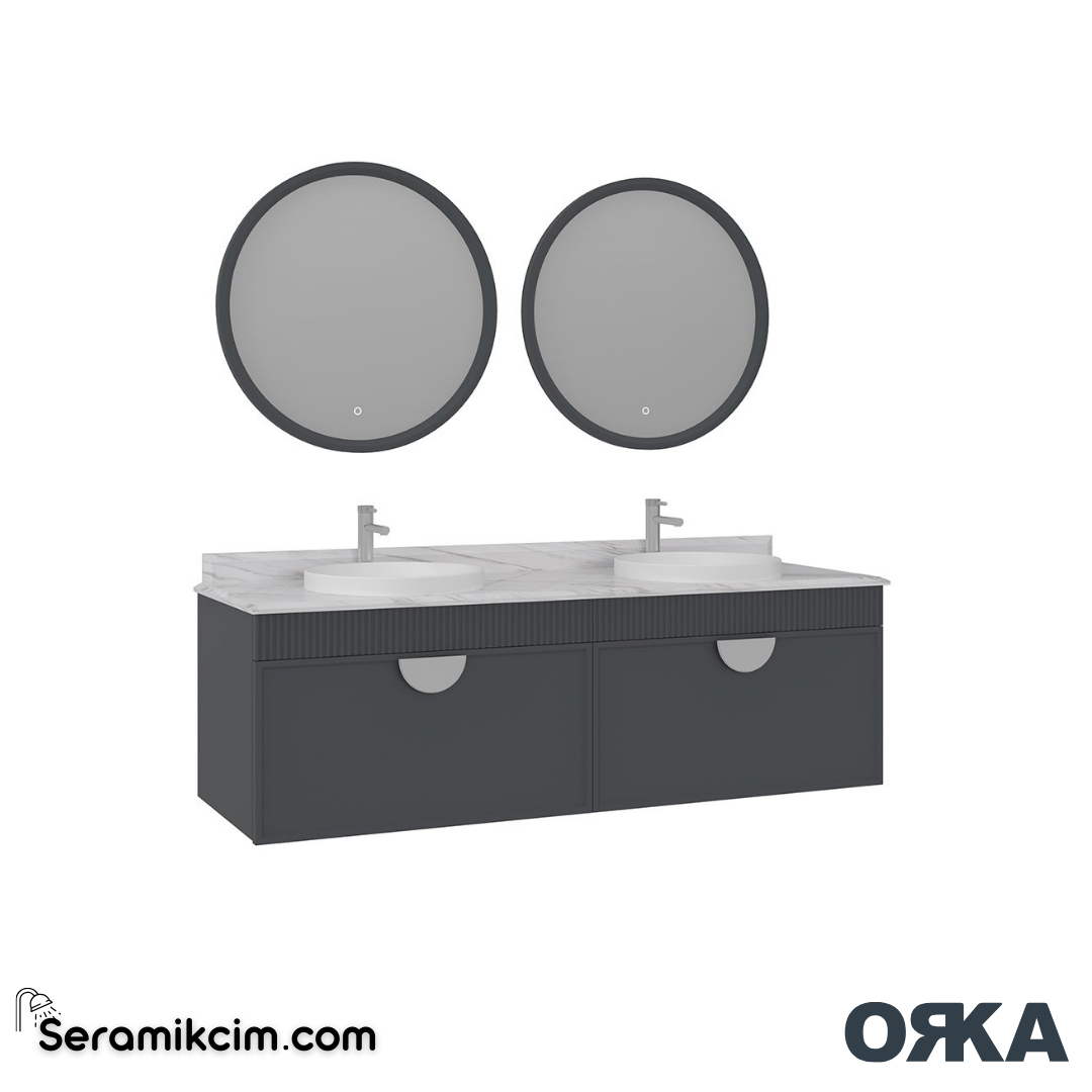 Orka Molino 160cm Banyo Dolabı Set Mat Antrasit Krom Kulp - ORK161.160.01.TKM