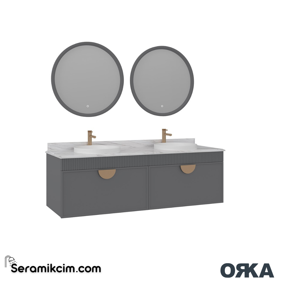 Orka Molino 160cm Banyo Dolabı Set Mat Gri Altın Kulp - ORK16.160.03.TKM