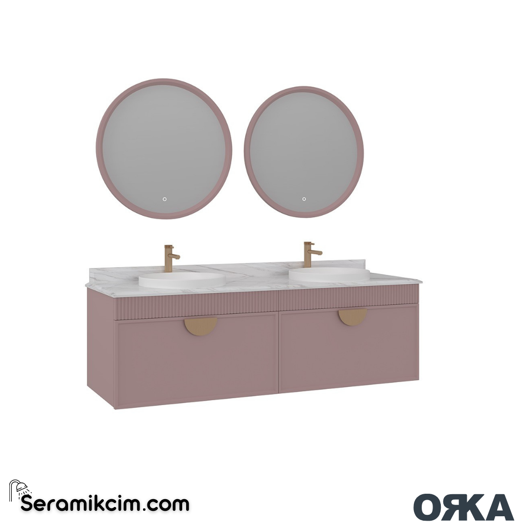 Orka Molino 160cm Banyo Dolabı Set Mat Pudra Altın Kulp - ORK16.160.05.TKM