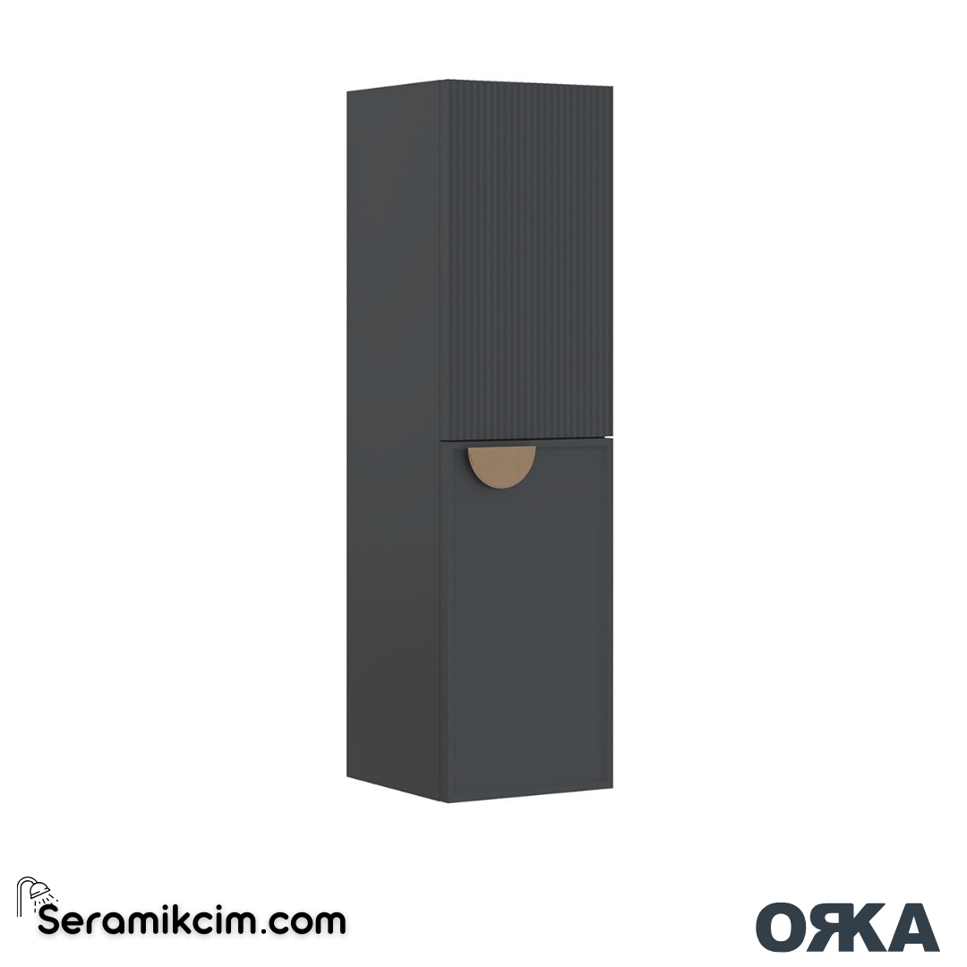 Orka Molino 40cm Açık Raflı Boy Dolabı Altın Kulp Sağ Mat Antrasit - ORK.BYD1027