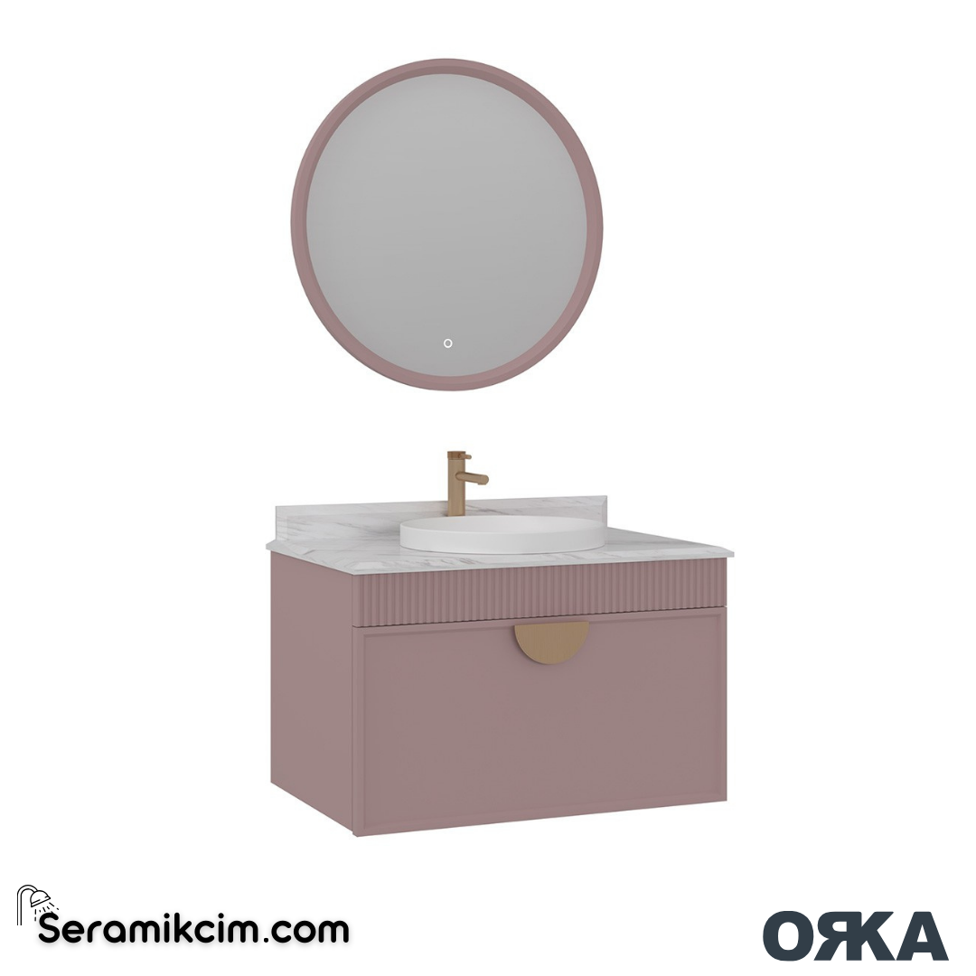 Orka Molino 80cm Banyo Dolabı Set Mat Pudra Altın Kulp - ORK16.80.05.TKM