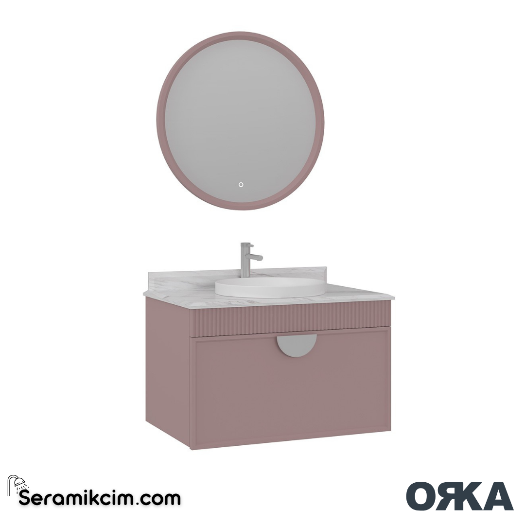 Orka Molino 80cm Banyo Dolabı Set Mat Pudra Krom Kulp - ORK161.80.05.TKM