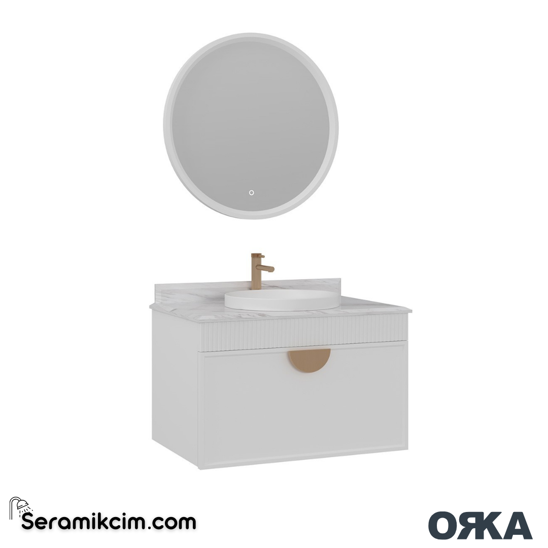 Orka Molino 80cm Banyo Dolabı Set Mat Beyaz Altın Kulp - ORK16.80.02.TKM