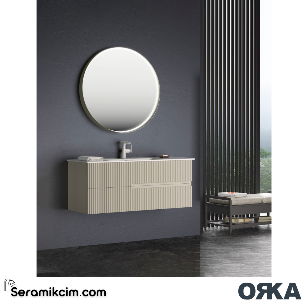 Orka Moonlight 120cm Banyo Dolabı Set Çift Çekmeceli Mat Vizon - ORK160.120.06.TKM