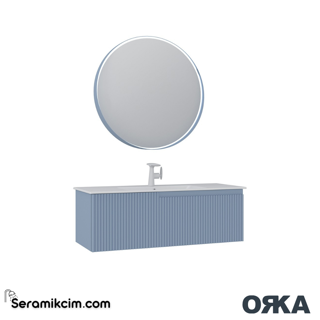 Orka Moonlight 120cm Banyo Dolabı Set Tek Çekmeceli Mat Açık Mavi - ORK163.120.04.TKM