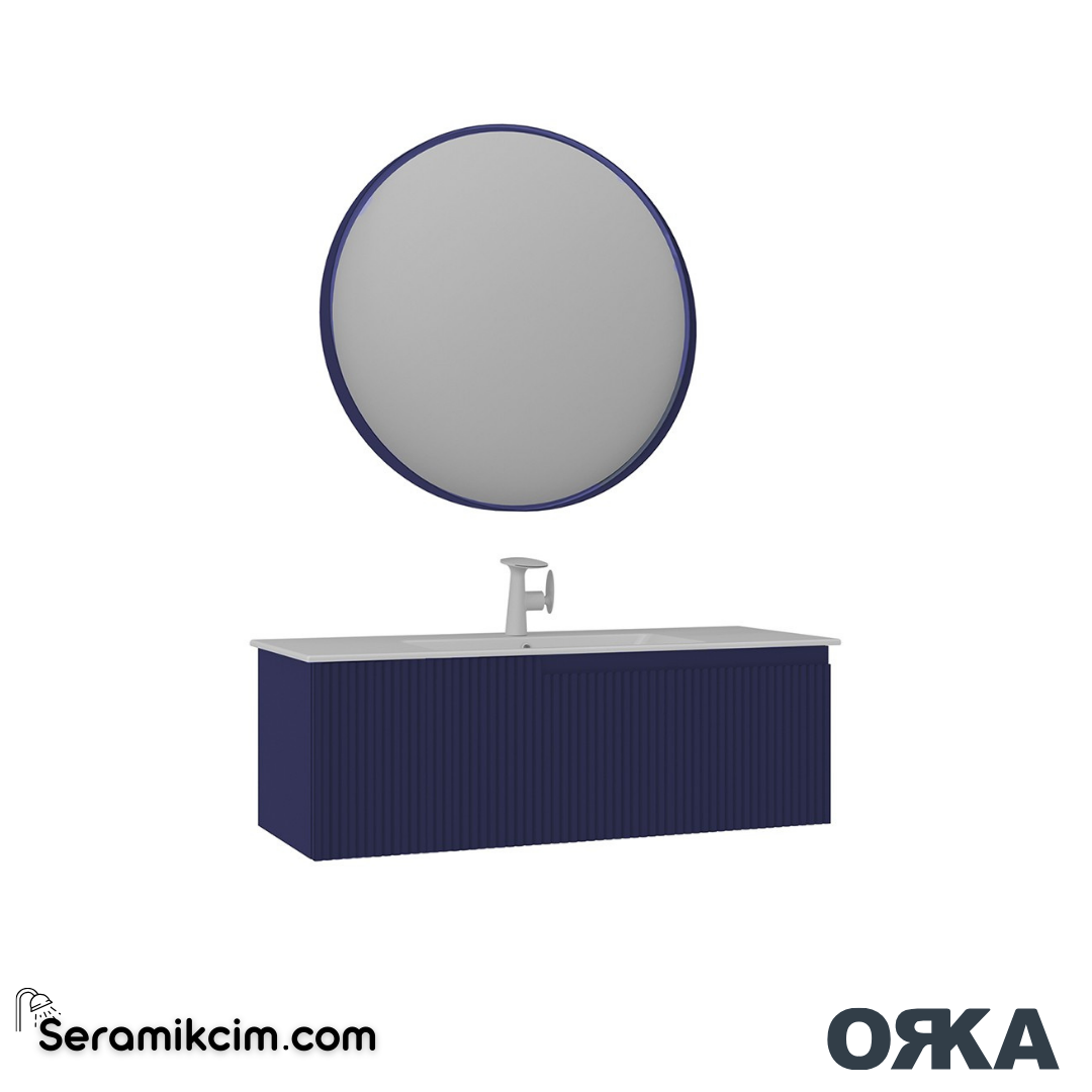 Orka Moonlight 120cm Banyo Dolabı Set Tek Çekmeceli Mat Lacivert - ORK163.120.05.TKM