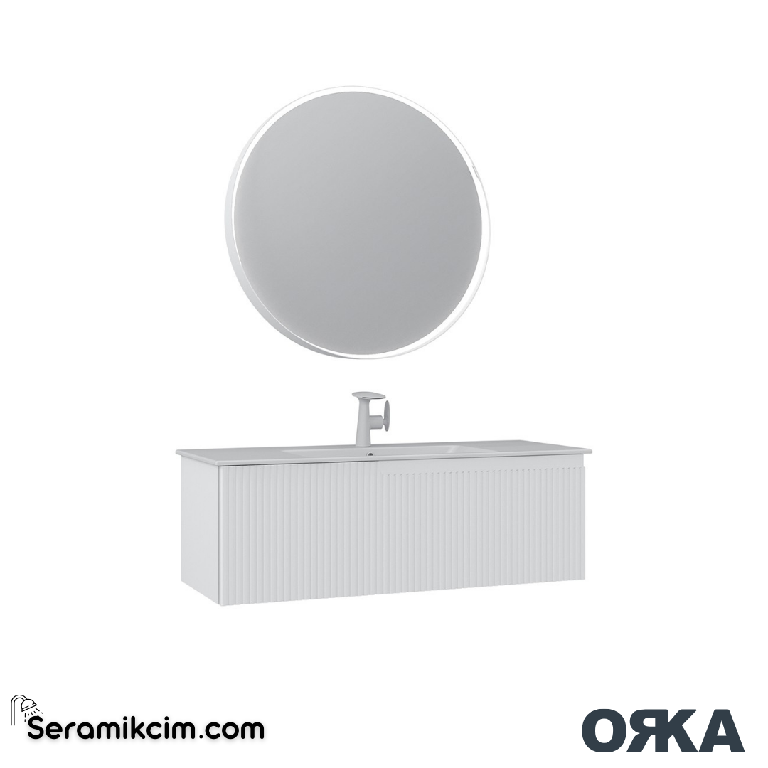 Orka Moonlight 120cm Banyo Dolabı Set Tek Çekmeceli Mat Beyaz - ORK163.120.02.TKM