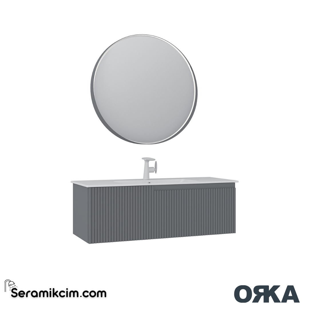 Orka Moonlight 120cm Banyo Dolabı Set Tek Çekmeceli Mat Gri - ORK163.120.03.TKM