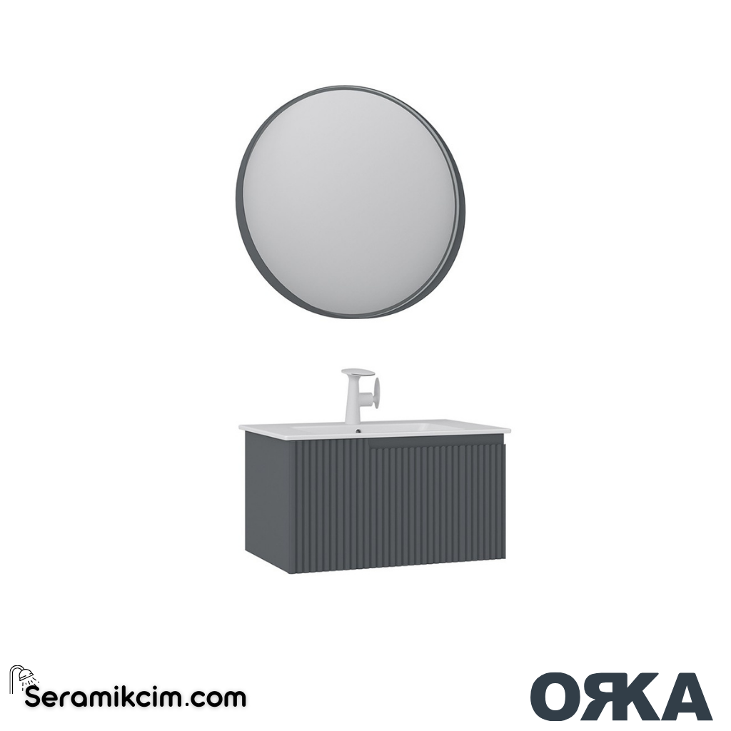 Orka Moonlight 70cm Banyo Dolabı Set Tek Çekmeceli Mat Antrasit - ORK163.70.01.TKM