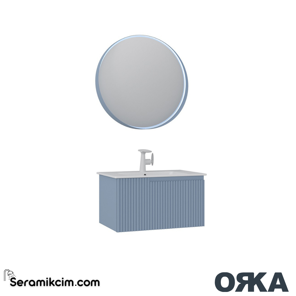 Orka Moonlight 70cm Banyo Dolabı Set Tek Çekmeceli Mat Açık Mavi - ORK163.70.04.TKM