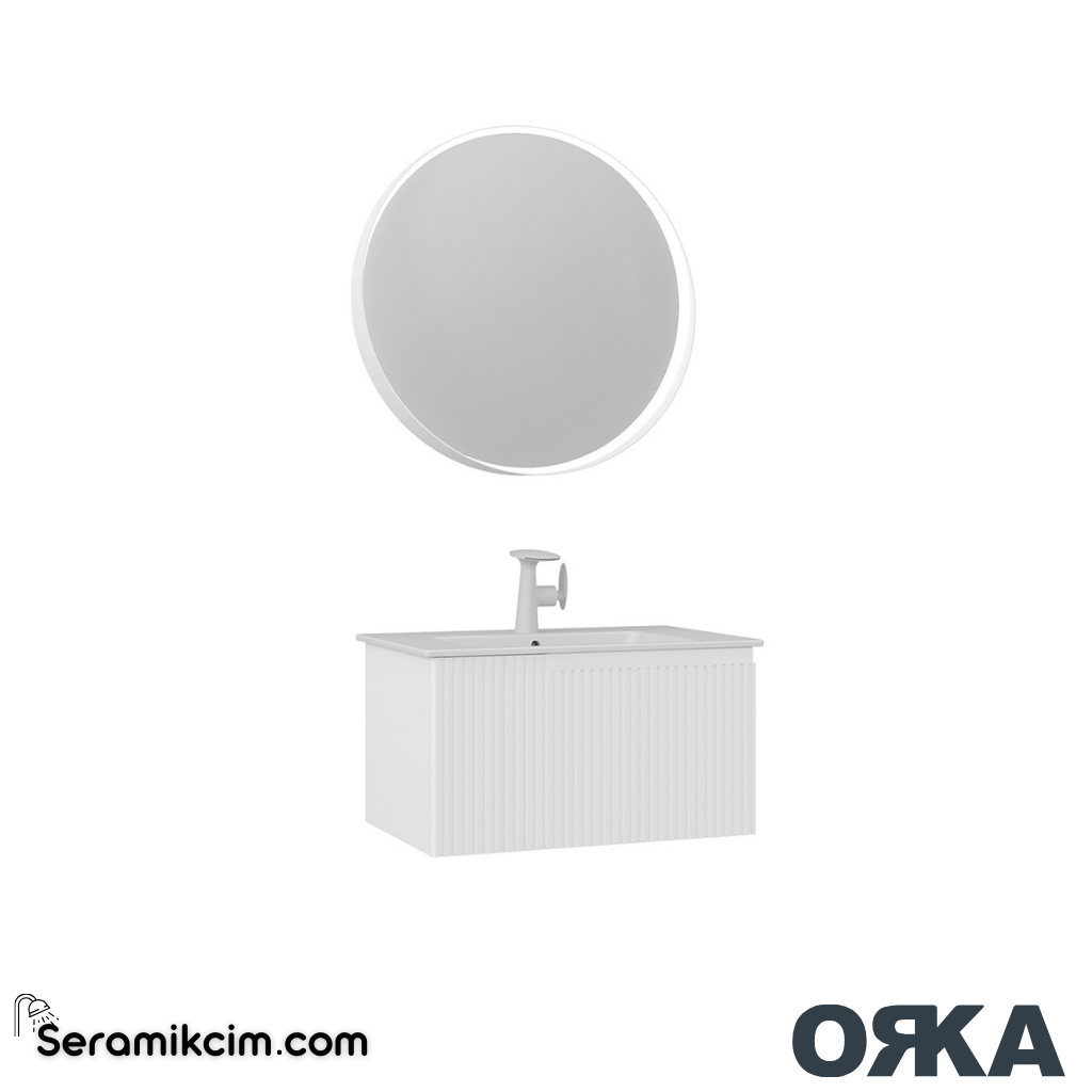 Orka Moonlight 70cm Banyo Dolabı Set Tek Çekmeceli Mat Beyaz - ORK163.70.02.TKM