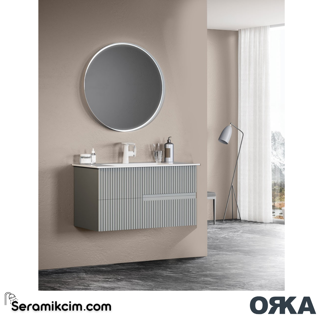 Orka Moonlight 90cm Banyo Dolabı Set Çift Çekmeceli Mat Gri - ORK160.90.03.TKM