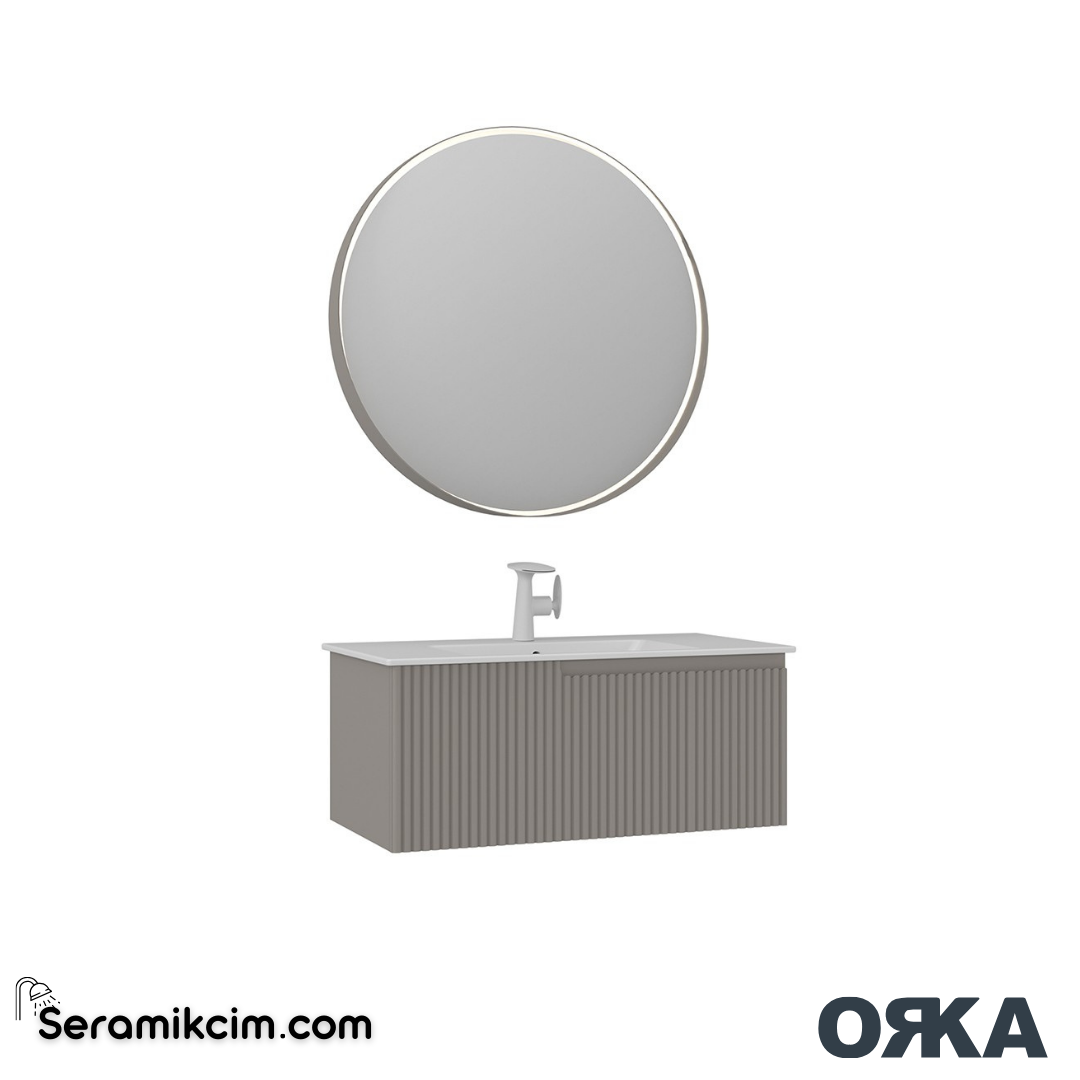 Orka Moonlight 90cm Banyo Dolabı Set Tek Çekmeceli Mat Vizon - ORK163.90.06.TKM