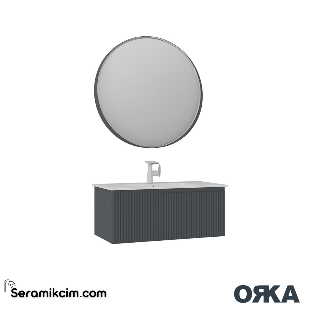Orka Moonlight 90cm Banyo Dolabı Set Tek Çekmeceli Mat Antrasit - ORK163.90.01.TKM