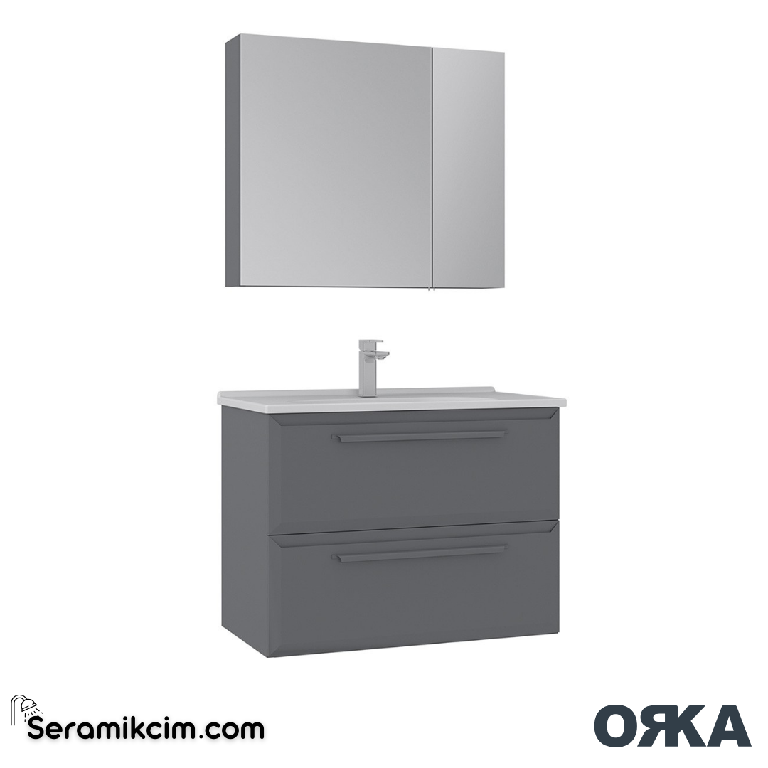 Orka Nuvola 80cm Banyo Dolabı Set Parlak Gri - ORK17.80.03.TKM