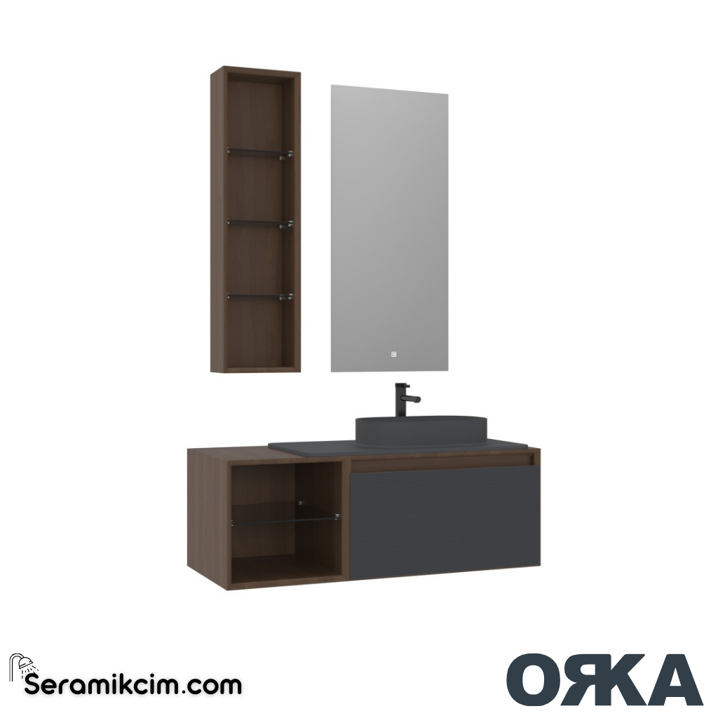 Orka Pacific 110cm Banyo Dolabı Set Mocha Meşe / Mat Antrasit - ORK200.110.01.TKM