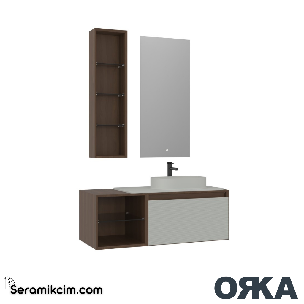 Orka Pacific 110cm Banyo Dolabı Set Mocha Meşe / Mat Kaşmir - ORK200.110.03.TKM