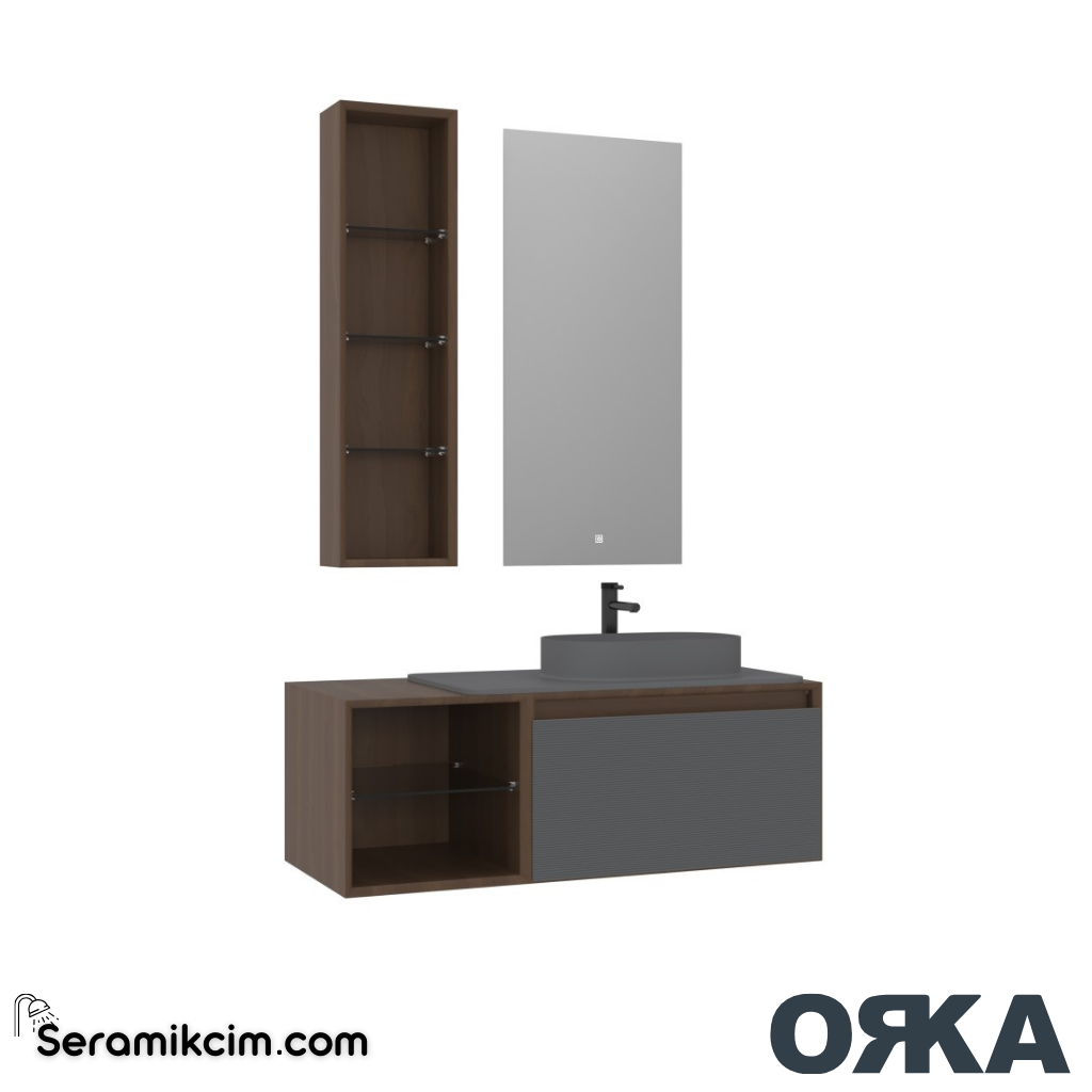 Orka Pacific 110cm Banyo Dolabı Set Mocha Meşe / Mat Gri - ORK200.110.02.TKM