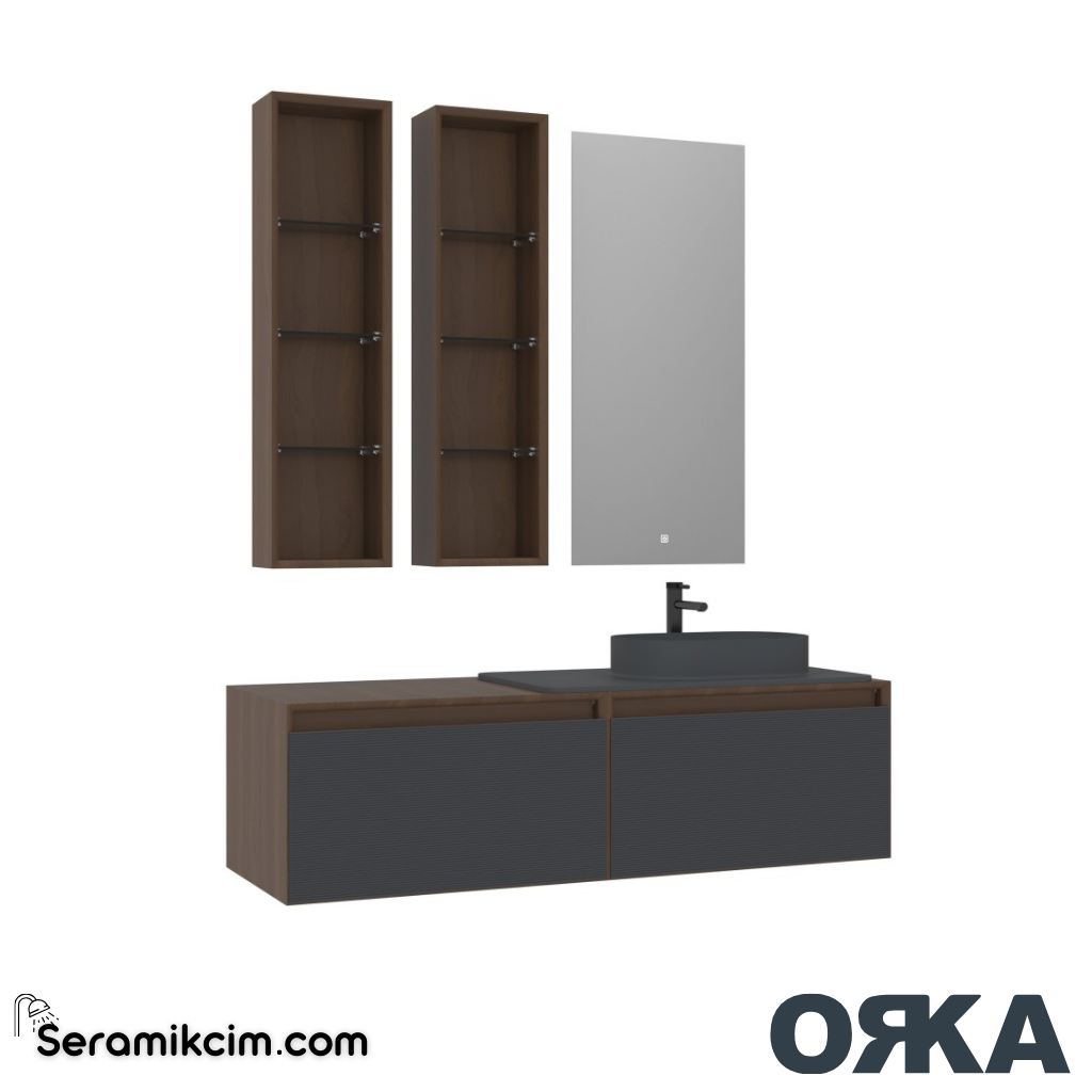 Orka Pacific 140cm Banyo Dolabı Set Mocha Meşe / Mat Antrasit - ORK200.140.01.TKM