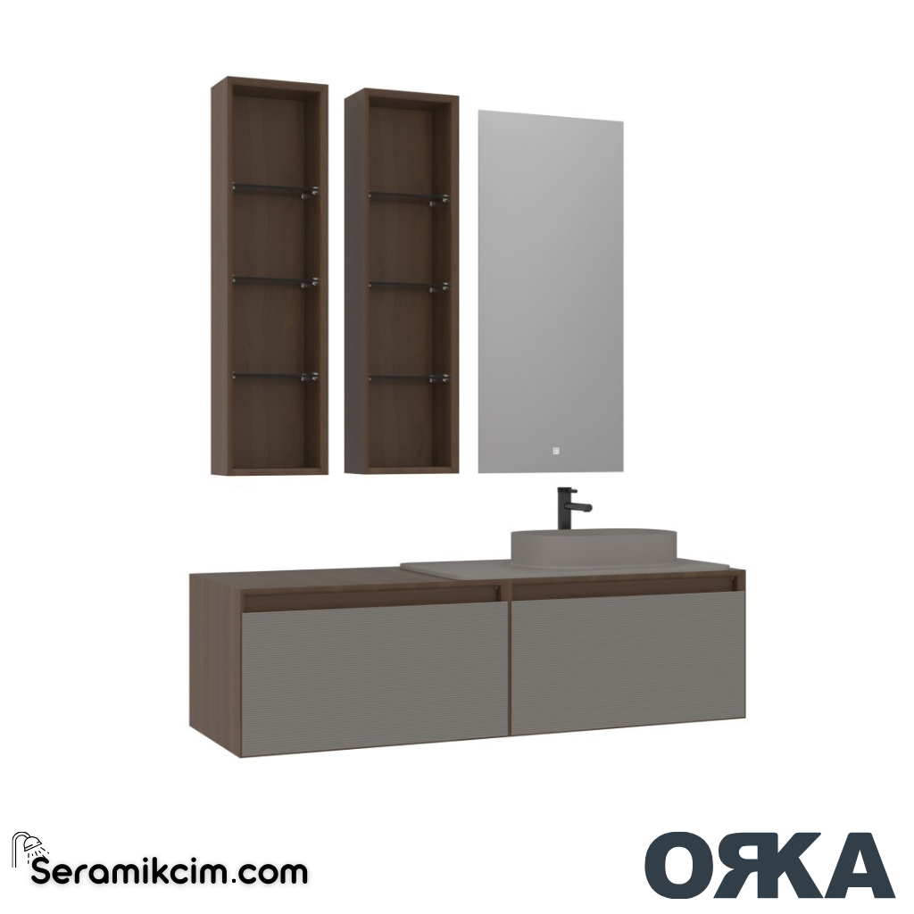Orka Pacific 140cm Banyo Dolabı Set Mocha Meşe / Mat Vizon - ORK200.140.04.TKM