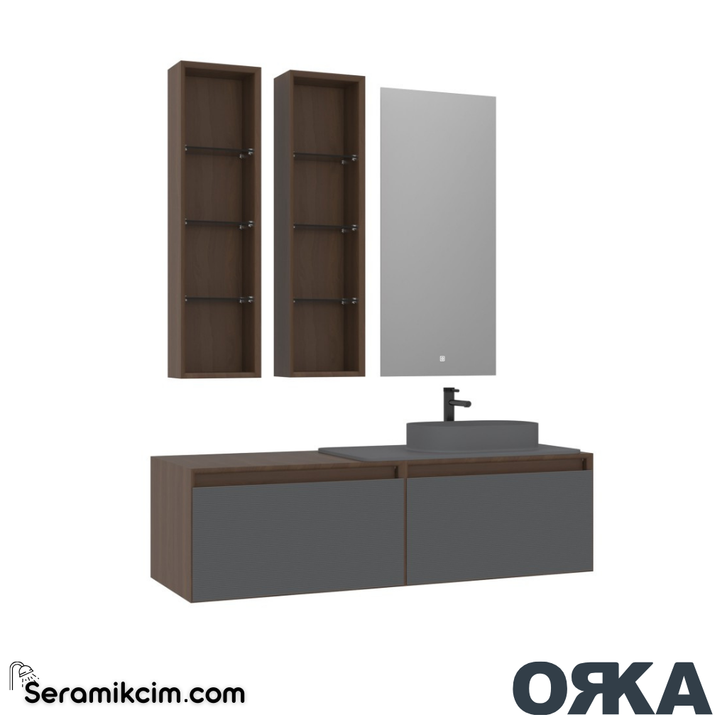 Orka Pacific 140cm Banyo Dolabı Set Mocha Meşe / Mat Gri - ORK200.140.02.TKM