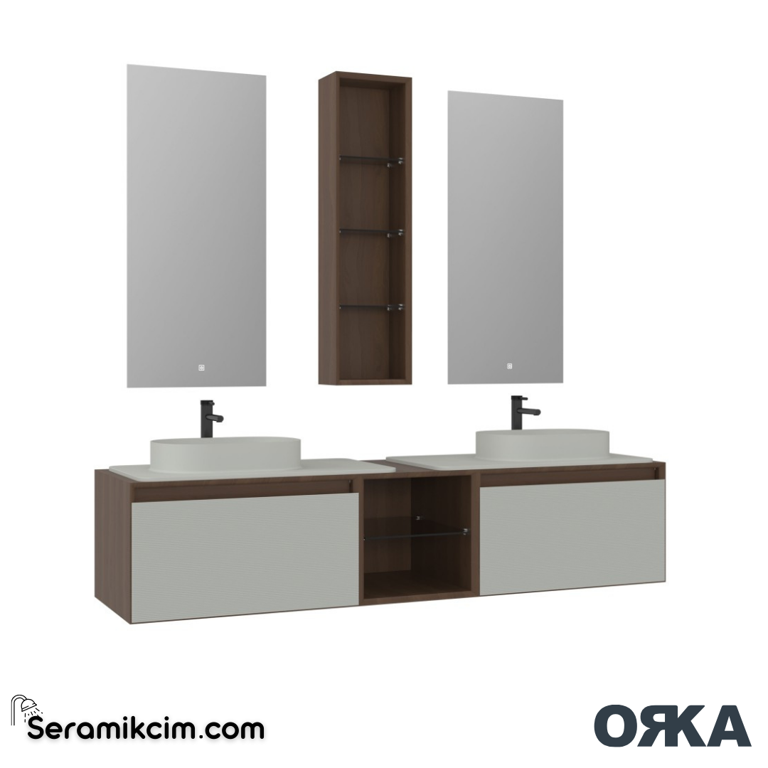 Orka Pacific 180cm Banyo Dolabı Set Mocha Meşe / Mat Kaşmir - ORK200.180.03.TKM
