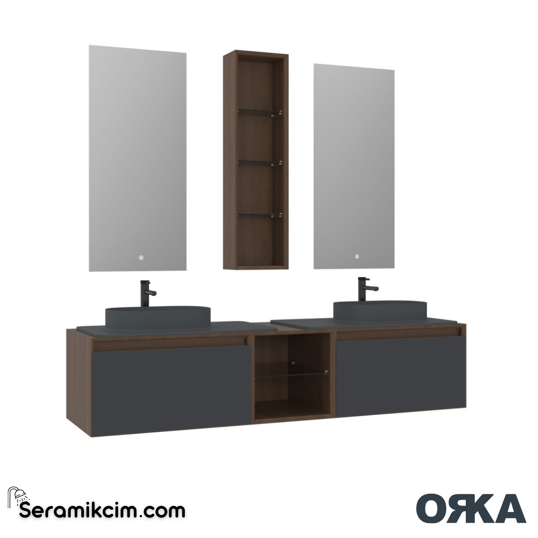 Orka Pacific 180cm Banyo Dolabı Set Mocha Meşe / Mat Antrasit - ORK200.180.01.TKM
