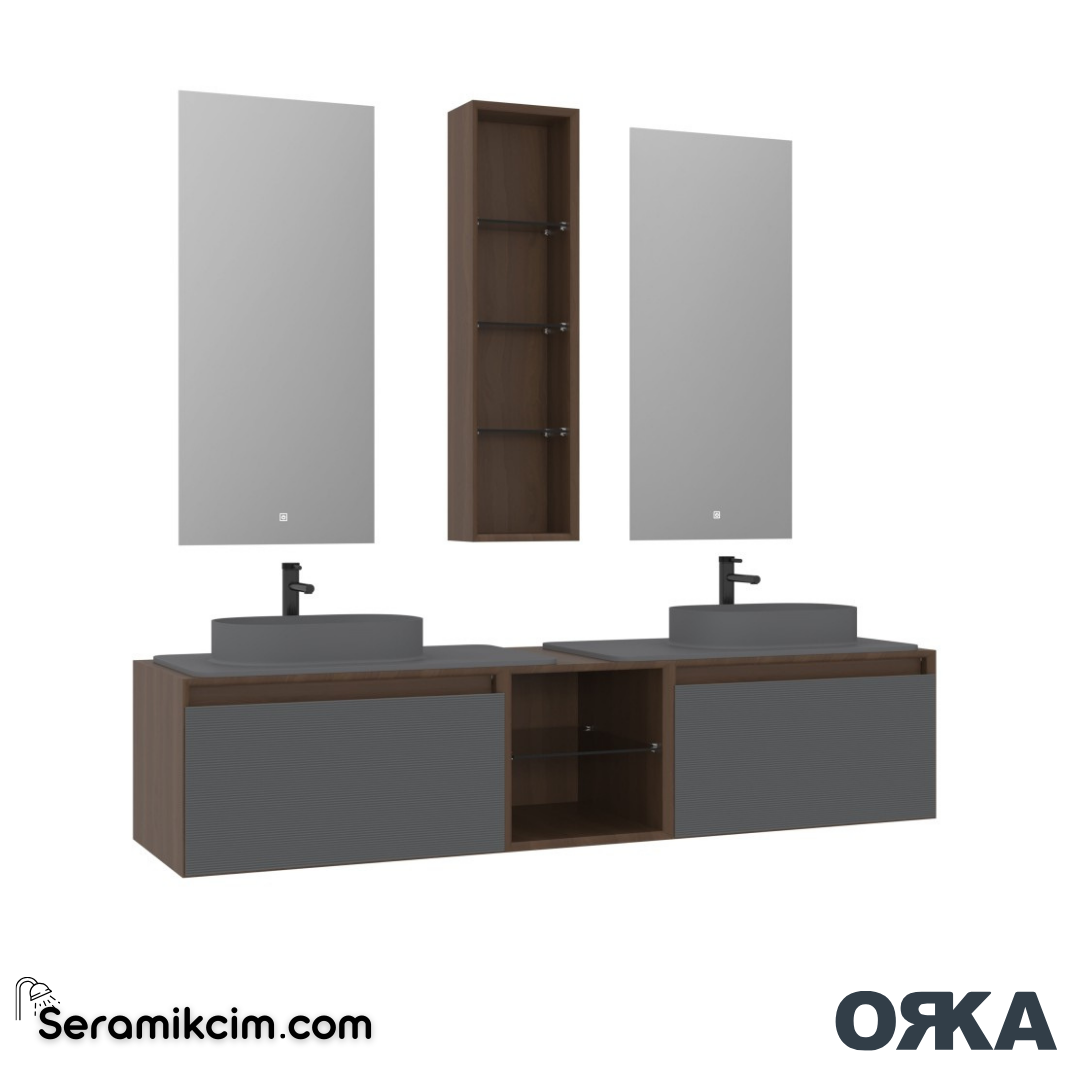 Orka Pacific 180cm Banyo Dolabı Set Mocha Meşe / Mat Gri - ORK200.180.02.TKM