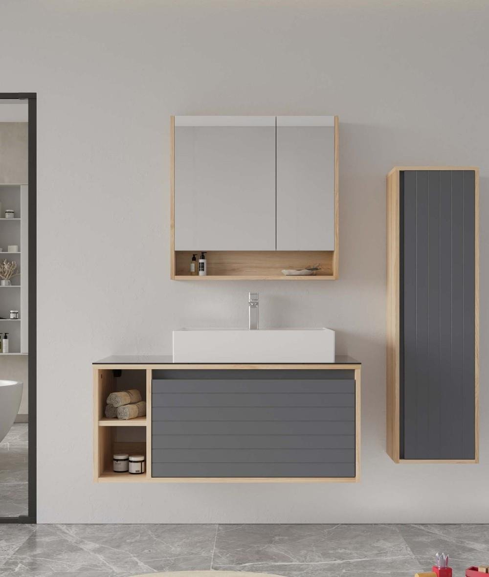 Orka Prato 100cm Banyo Dolabı Set Legnano / Mat Antrasit