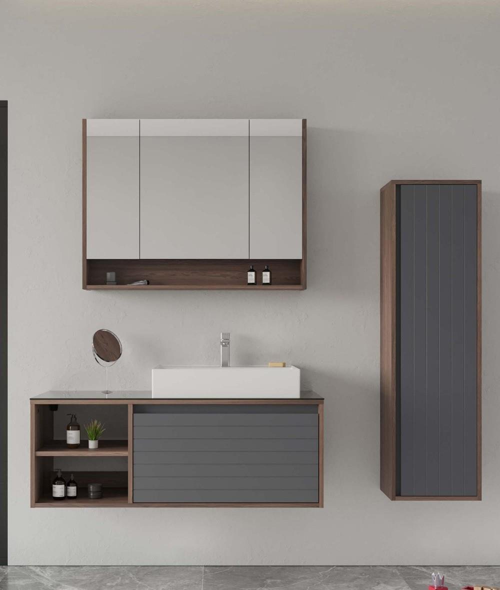 Orka Prato 120cm Banyo Dolabı Set Navaro / Mat Antrasit