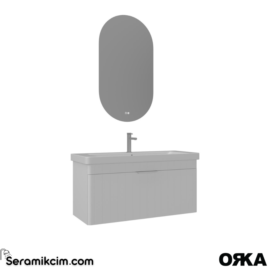 Orka Procida 105cm Banyo Dolabı Set (Krom Detay) Mat Beyaz