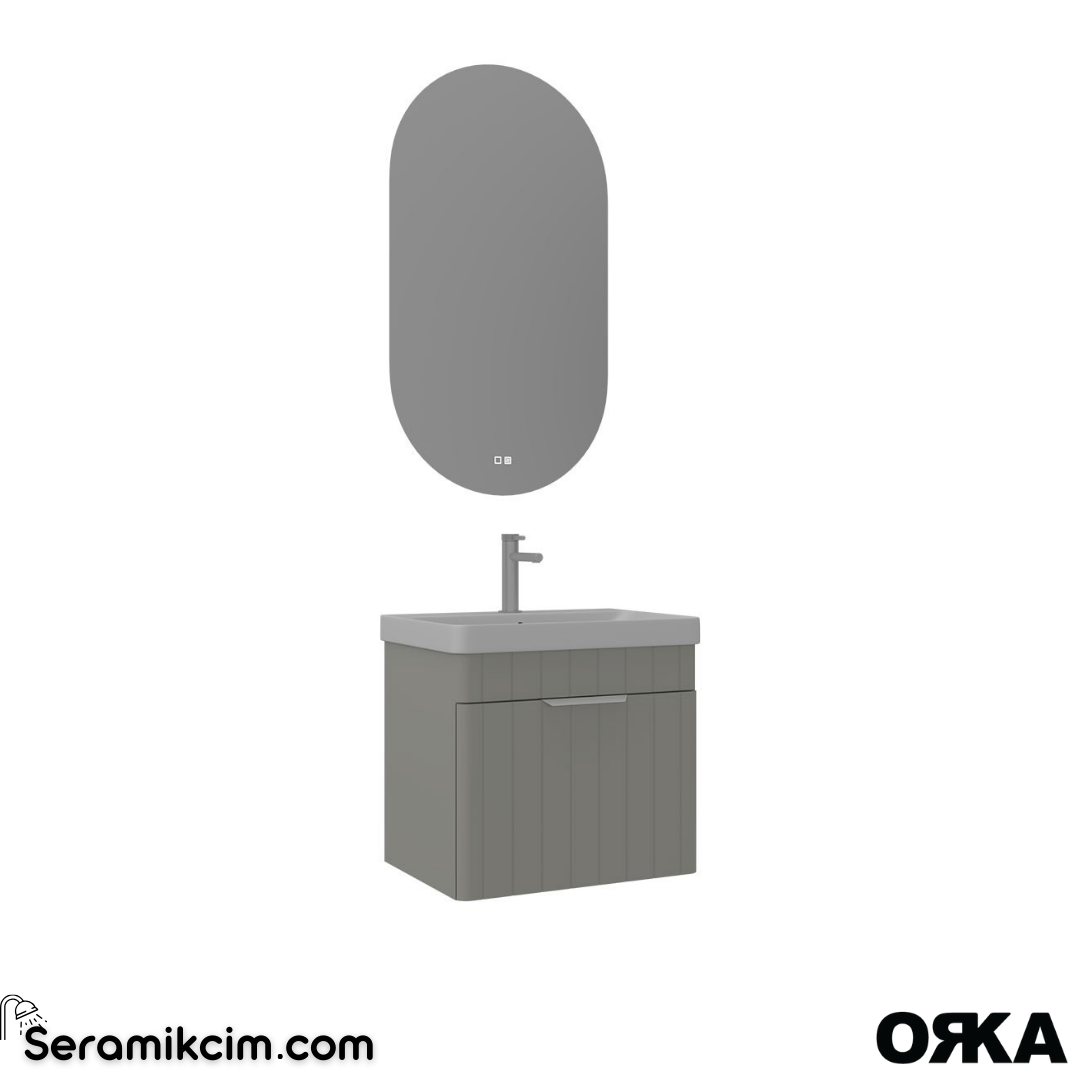 Orka Procida 60cm Banyo Dolabı Set (Krom Detay) Mat Kaşmir