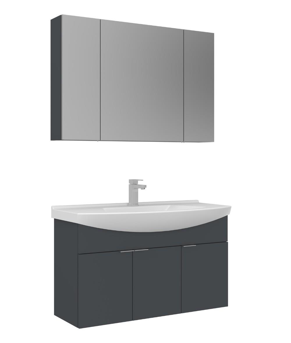 Orka Purus 100cm Asma Banyo Dolabı Set Kapaklı Dolaplı Ayna Mat Antrasit