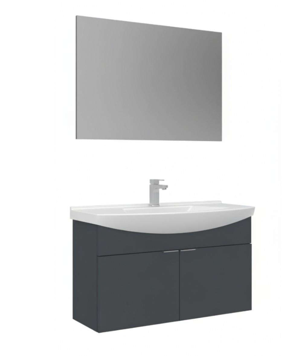 Orka Purus 100cm Ayaklı Banyo Dolabı Set Kapaklı Düz Aynalı Mat Antrasit