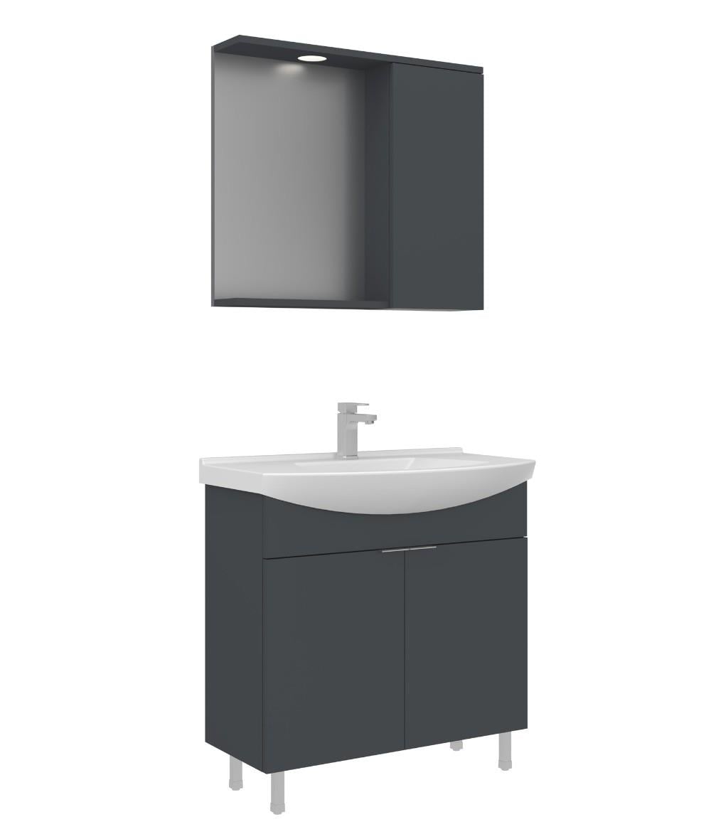 Orka Purus 100cm Ayaklı Banyo Dolabı Set Kapaklı Spot Aynalı Mat Antrasit