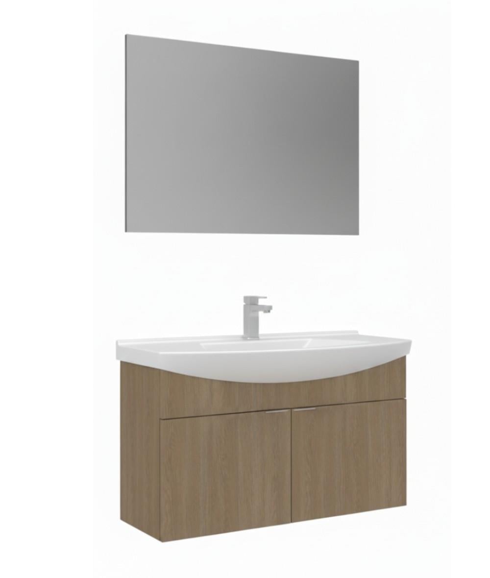 Orka Purus 100cm Ayaklı Banyo Dolabı Set Kapaklı Düz Aynalı Budva
