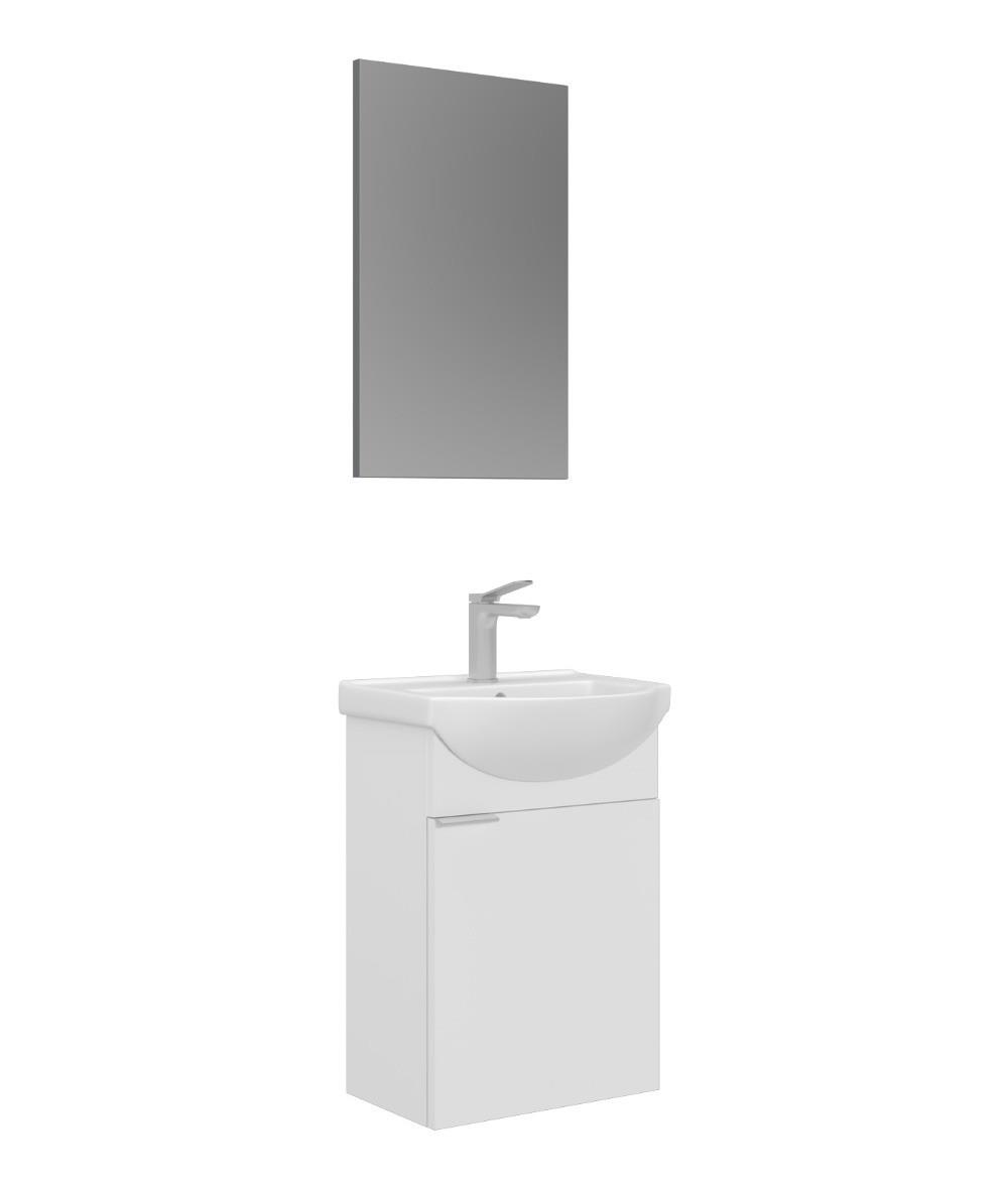 Orka Purus 45cm Asma Banyo Dolabı Set Kapaklı Düz Aynalı Parlak Beyaz