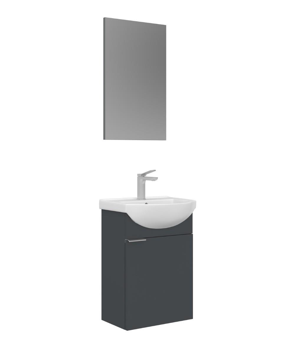 Orka Purus 45cm Asma Banyo Dolabı Set Kapaklı Düz Aynalı Mat Antrasit