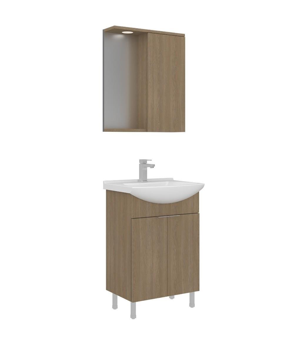 Orka Purus 55cm Ayaklı Banyo Dolabı Set Kapaklı Spot Aynalı Budva