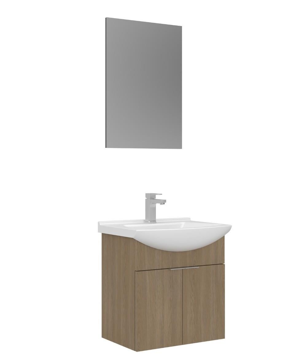 Orka Purus 55cm Ayaklı Banyo Dolabı Set Kapaklı Düz Aynalı Budva