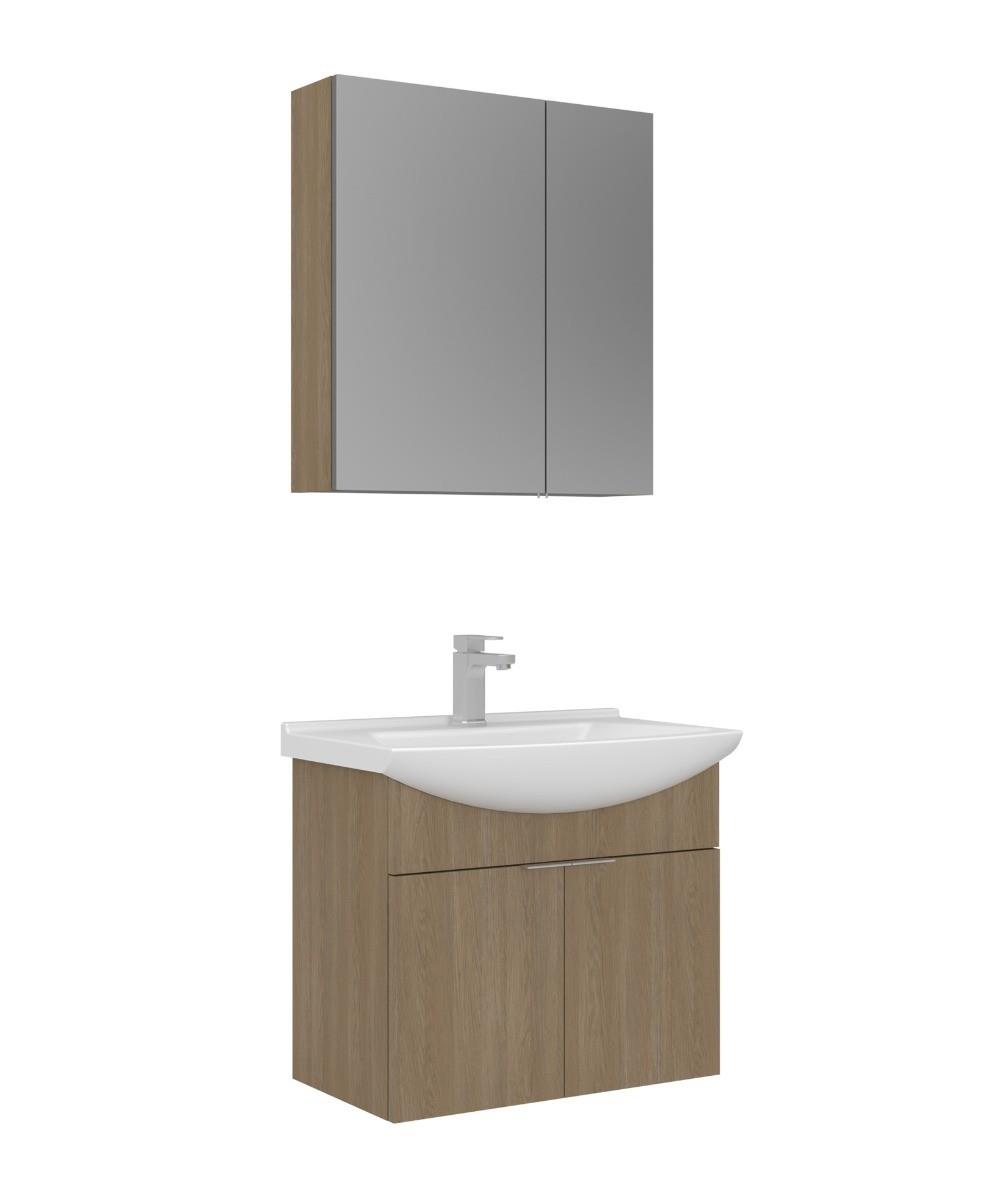 Orka Purus 65cm Asma Banyo Dolabı Set Kapaklı Dolaplı Ayna Budva