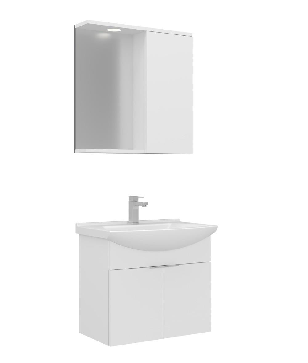 Orka Purus 65cm Asma Banyo Dolabı Set Kapaklı Spot Aynalı Parlak Beyaz