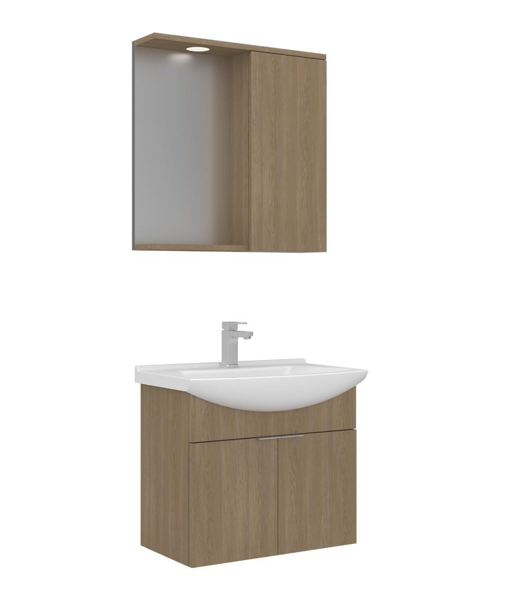 Orka Purus 65cm Asma Banyo Dolabı Set Kapaklı Spot Aynalı Budva