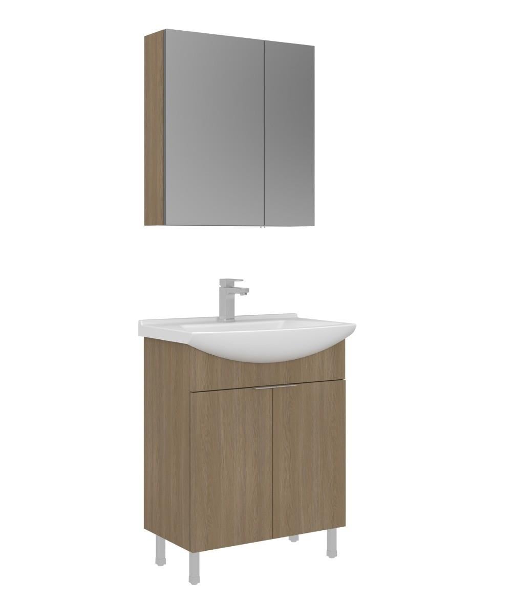 Orka Purus 65cm Ayaklı Banyo Dolabı Set Kapaklı Dolaplı Ayna Budva