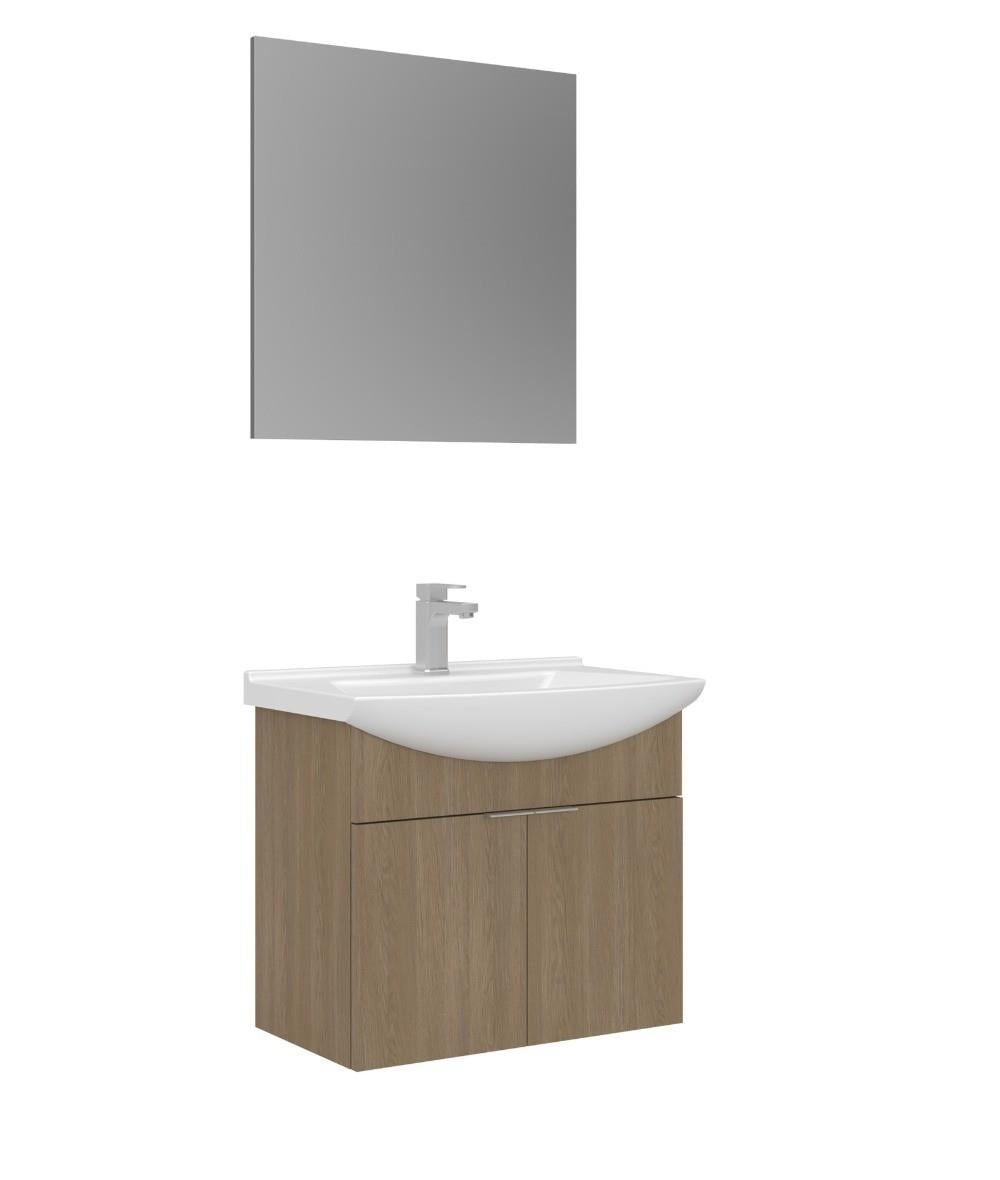 Orka Purus 65cm Ayaklı Banyo Dolabı Set Kapaklı Düz Aynalı Budva