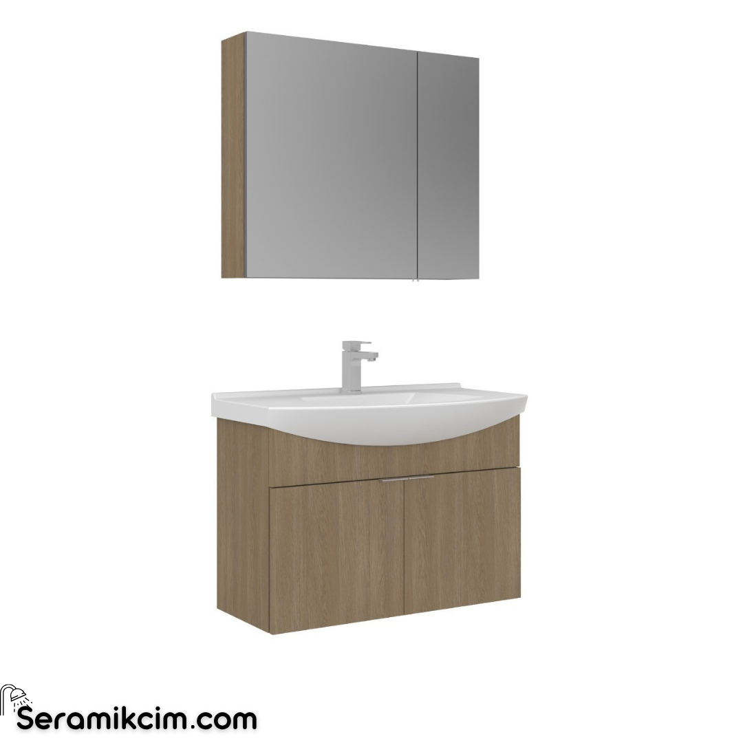Orka Purus 80cm Asma Banyo Dolabı Set Kapaklı Dolaplı Ayna Budva