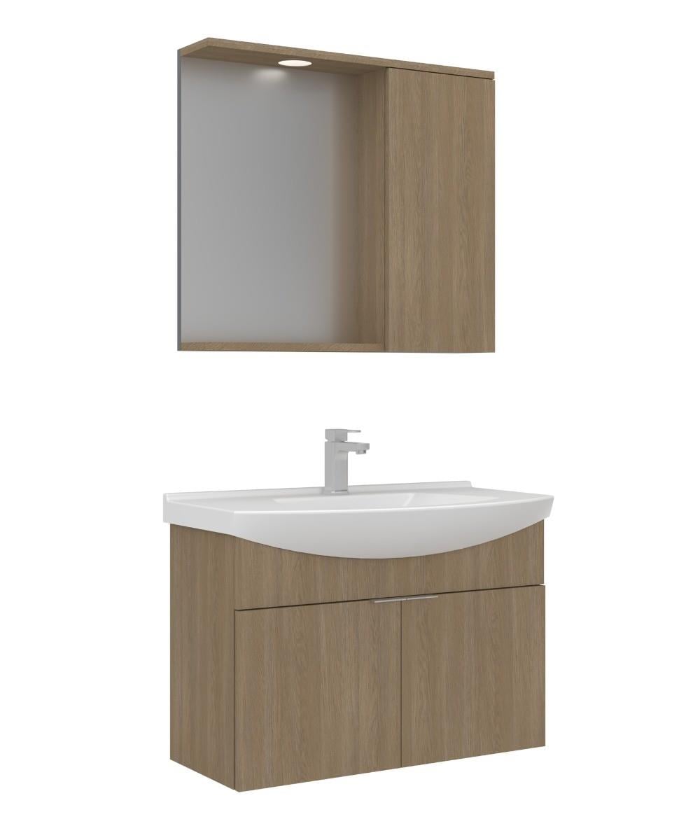 Orka Purus 80cm Asma Banyo Dolabı Set Kapaklı Spot Aynalı Budva