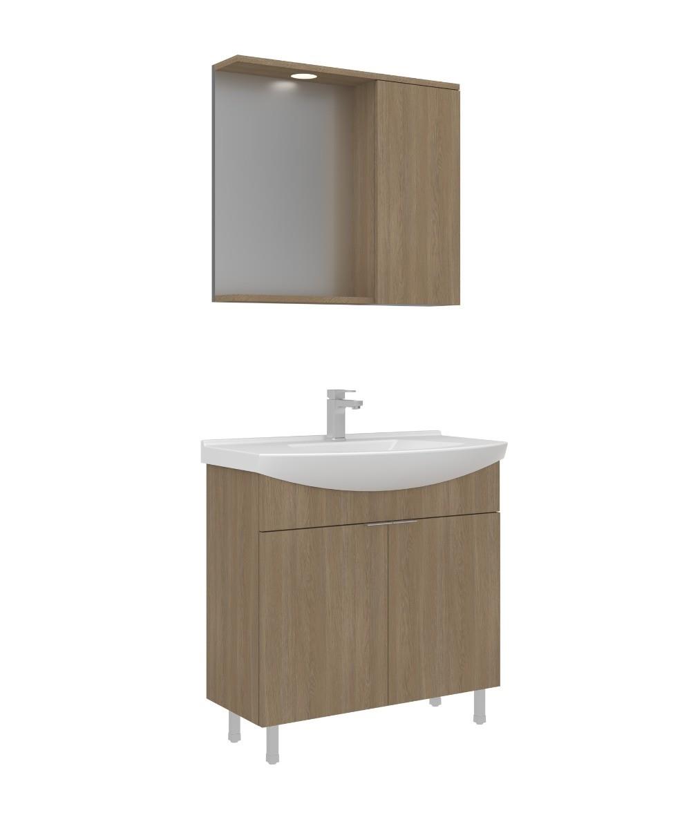 Orka Purus 80cm Ayaklı Banyo Dolabı Set Kapaklı Spot Aynalı Budva