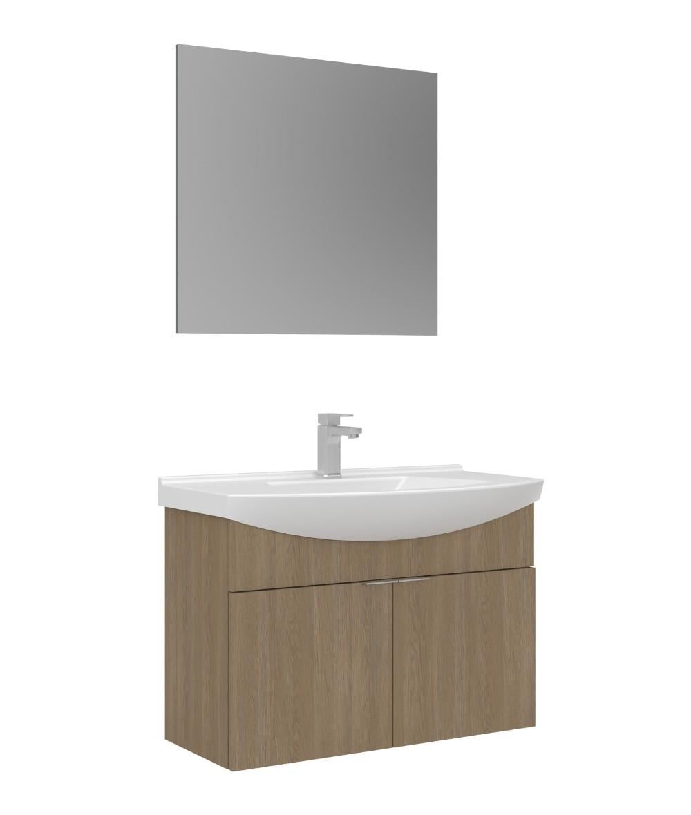 Orka Purus 80cm Ayaklı Banyo Dolabı Set Kapaklı Düz Aynalı Budva