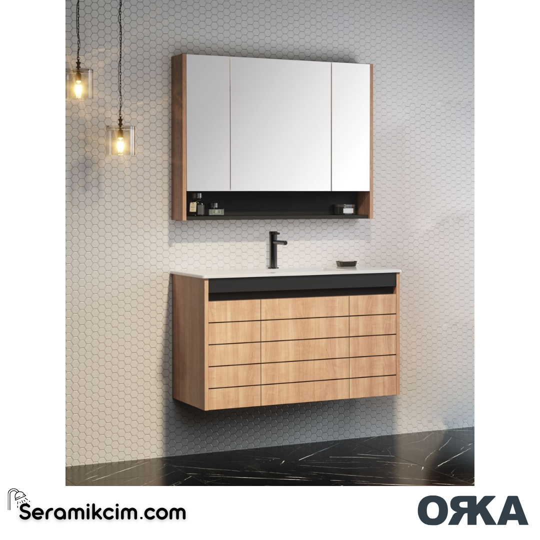 Orka Ricato 100cm Banyo Dolabı Set Morgana Kiraz Antrasit - ORK210.100.01.TKM